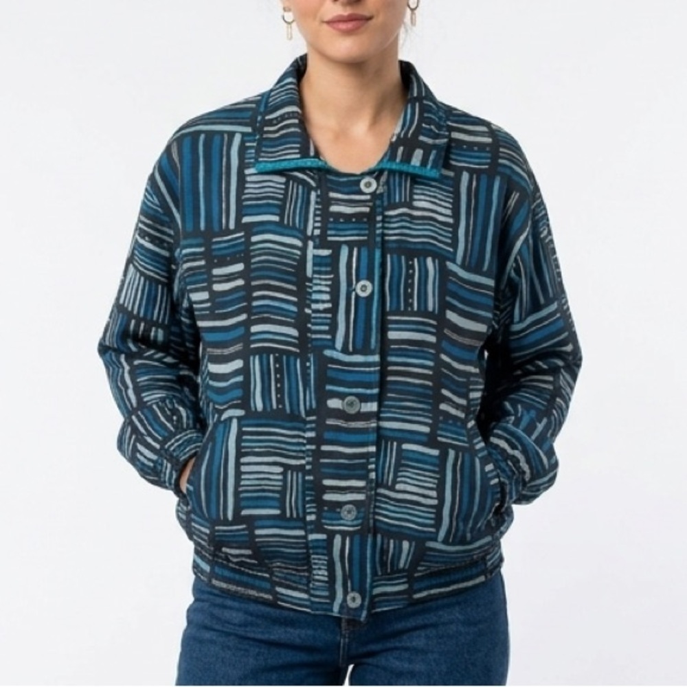 Cervelle Vintage Silk Bomber Jacket Blue Zip Waist Lightweight Size S